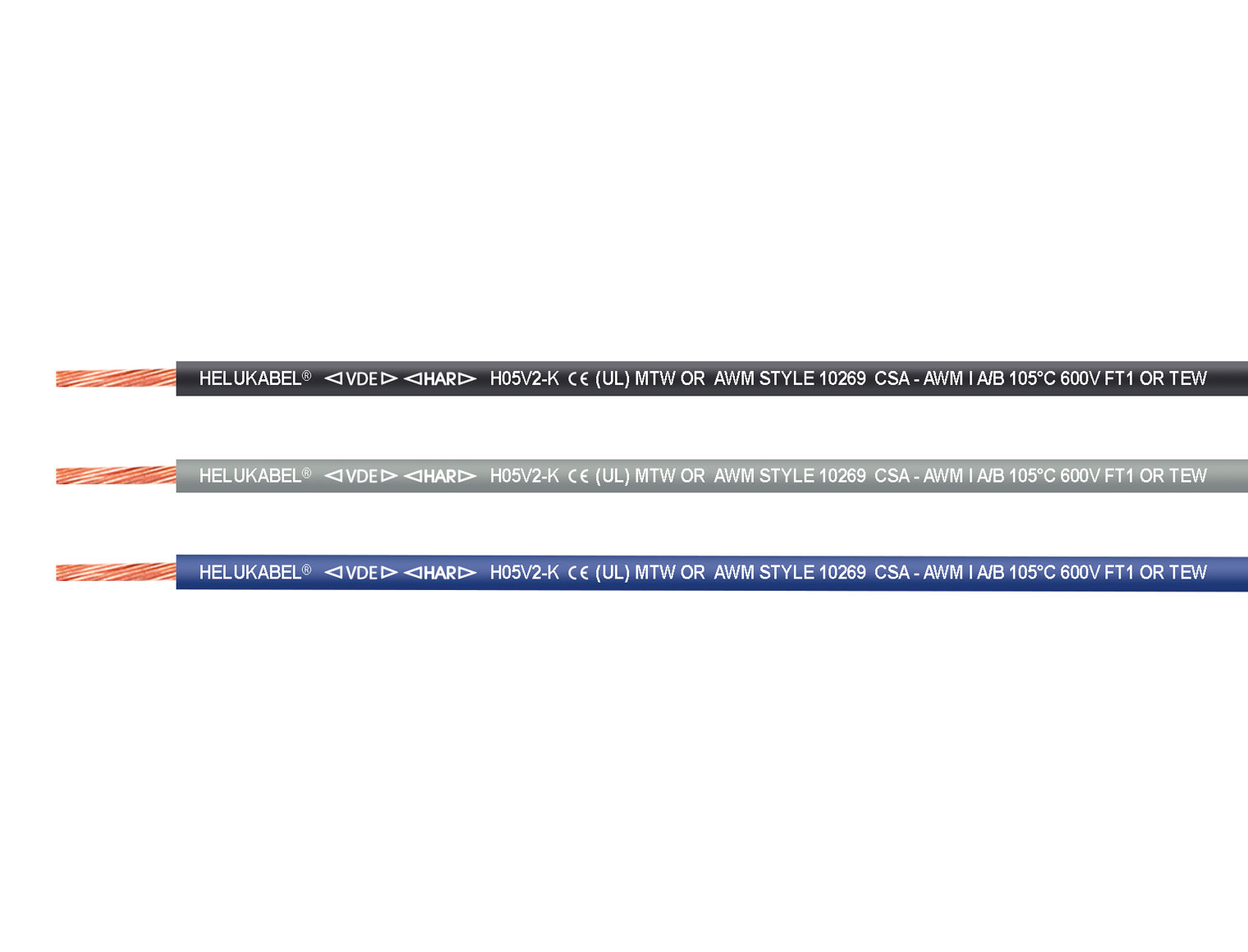 Cable HELUKABEL FIVENORM H05V2-K blanco-azul 1 x 0,5 mm²