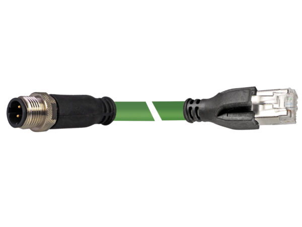 Cable HELUKABEL HELUKAT® CONNECTING SYSTEMS® INDUSTRY PROFInet B RJ45 IP20 180°/ M12-D(male) IP67 180° verde 5m